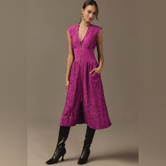 Anthropologie Dresses & Skirts - Anthropologie The Tommie Cap-Sleeve Front-Zip Shirt Dress Lace Edition Sz XL NWT